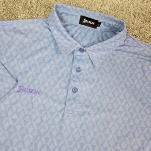 Srixon Mens Large Blue AOP Geometric Performance Stretch Polo Short Sleeve